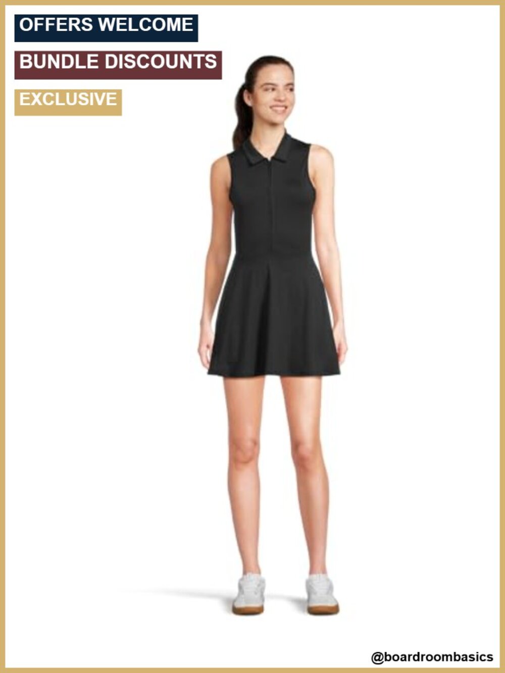 Sleeveless Zip Collared A-Line Casual Dress Above Knee Sporty Chic